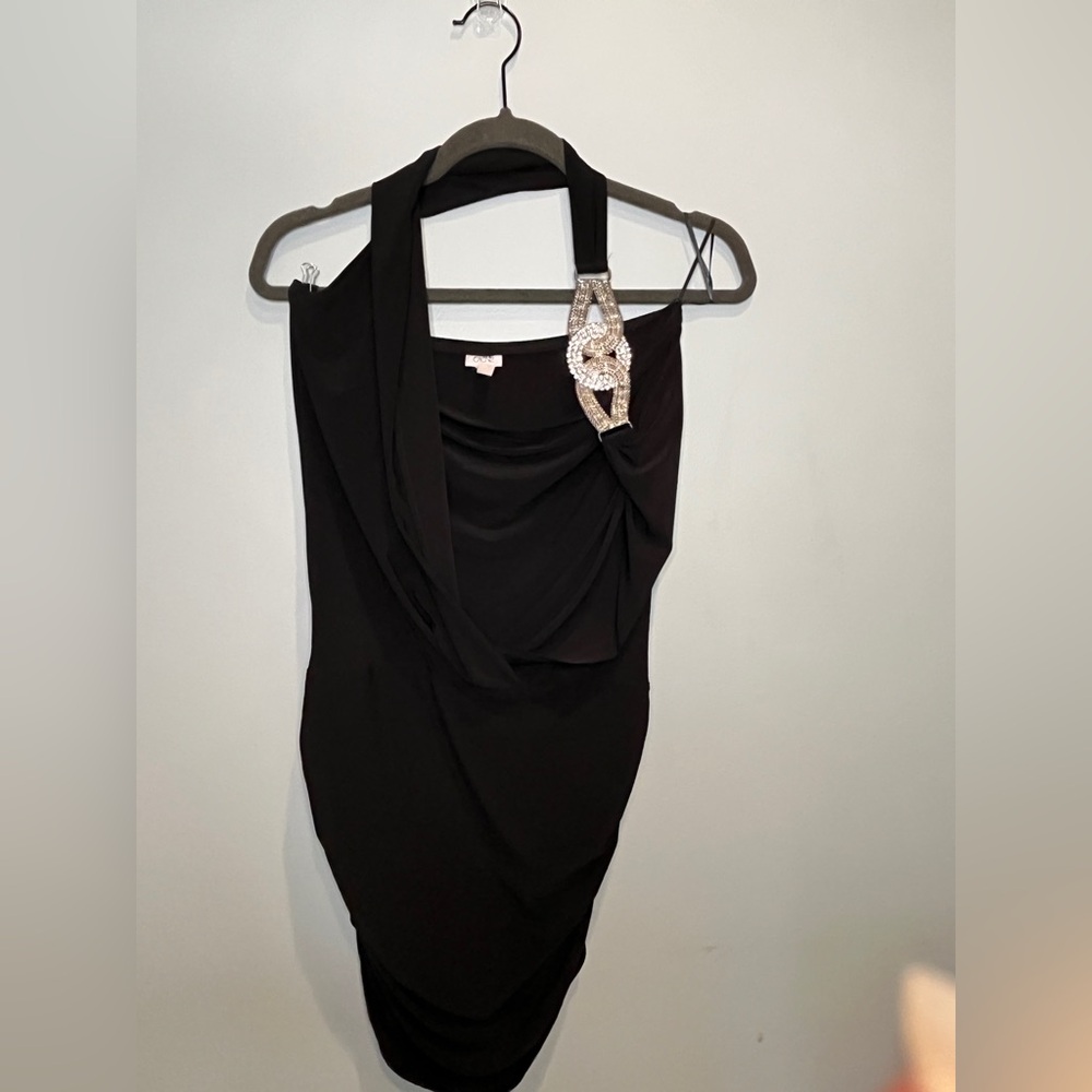Cache Black Halter Cocktail Dress with Silver Embellishment - Women’s Size Med